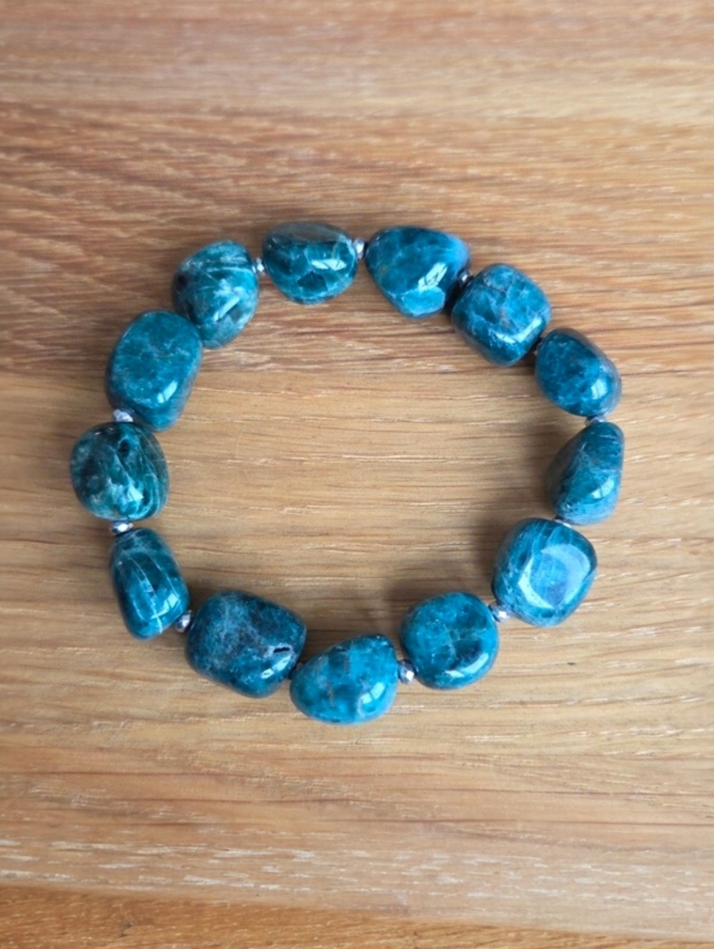Blue Apatite & Silver Hematite Beaded Stretch Bracelet | Handmade